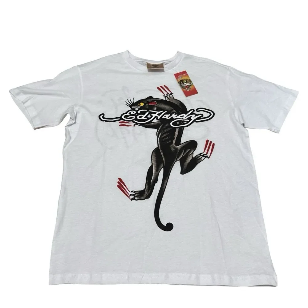 NWT ED HARDY White Black PantherShort Sleeve T SHIRT KIDS XLarge Back Design Too